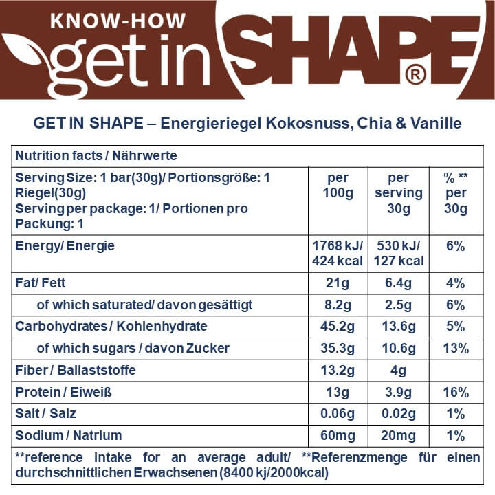 12 Energieriegel Box - Kokosnuss, Chia und Vanille-Reiner biologischer roher Riegel-Online kaufen-Super Preis-100% bio-vegan-www.getrawbar.eu