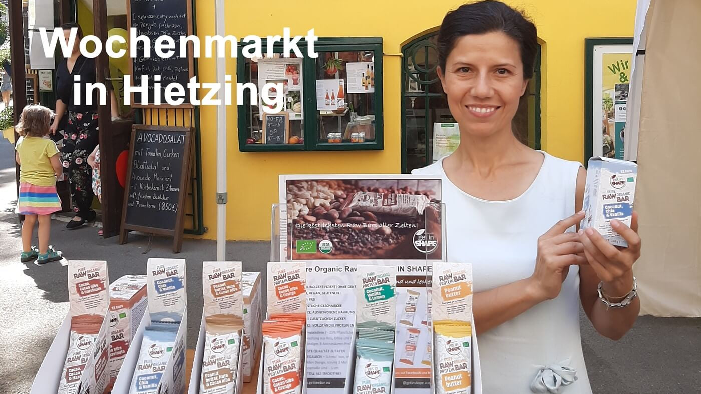 Wochenmarkt in Hietzing | GET IN SHAPE Organic Vegan Snack Bars | Complete Vegan High Protein Bars-www.getrawbar.eu