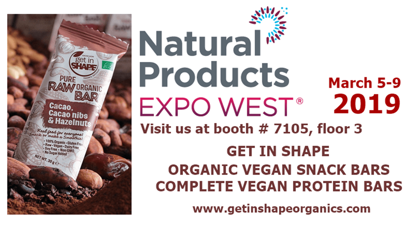 Natural Products Expo West 2019 & GET IN SHAPE Bio-Vegan-Rohkost-Riegel-www.getrawbar.eu