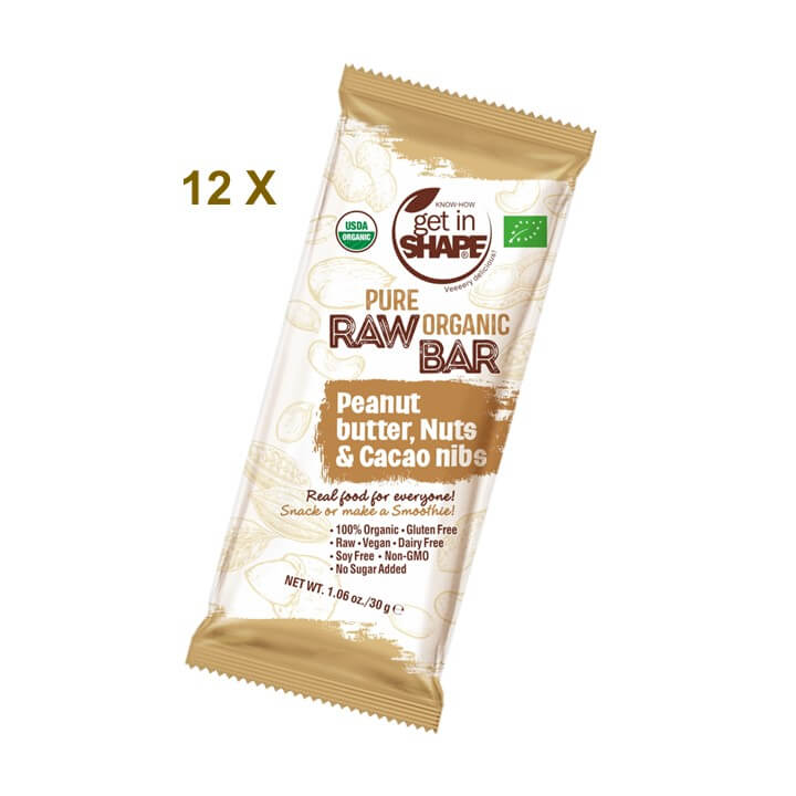 12 Energieriegel Box - Erdnussbutter, Nüsse und Kakaonibs-Reiner biologischer roher Riegel-Online kaufen-Super Preis-100% bio-vegan-www.getrawbar.eu