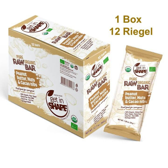 12 Energieriegel Box - Erdnussbutter, Nüsse und Kakaonibs-Reiner biologischer roher Riegel-Online kaufen-Super Preis-100% bio-vegan-www.getrawbar.eu