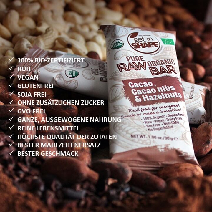 12 Energieriegel Box - Kakao, Kakaonibs und Haselnüsse-Reiner biologischer roher Riegel-Online kaufen-Super Preis-100% bio-vegan-www.getrawbar.eu