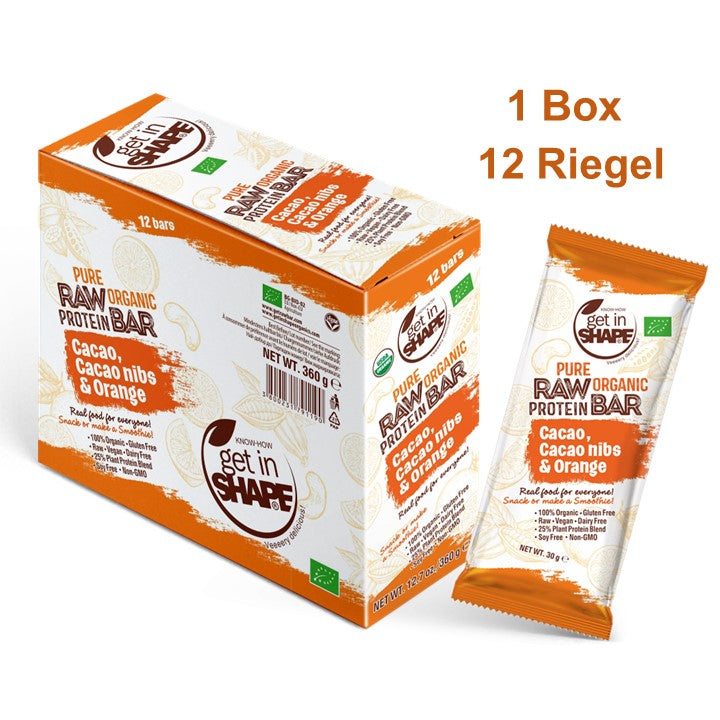 12 Proteinriegel Box - Kakao, Kakaonibs und Orange-Reiner biologischer roher Proteinriegel-Online kaufen-Super Preis-100% bio-vegan-www.getrawbar.eu