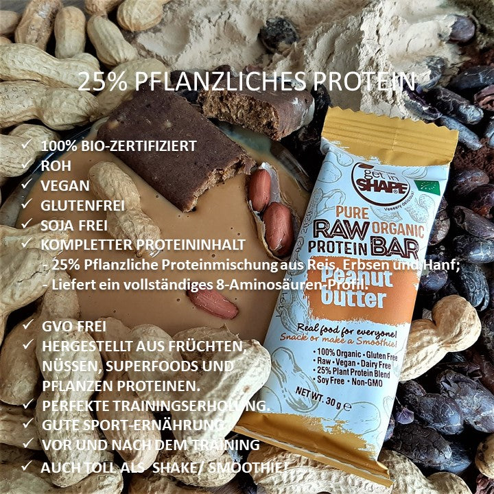 12 Proteinriegel Box - Erdnussbutter-Reiner biologischer roher Riegel-Online kaufen-Super Preis-100% bio-vegan-www.getrawbar.eu