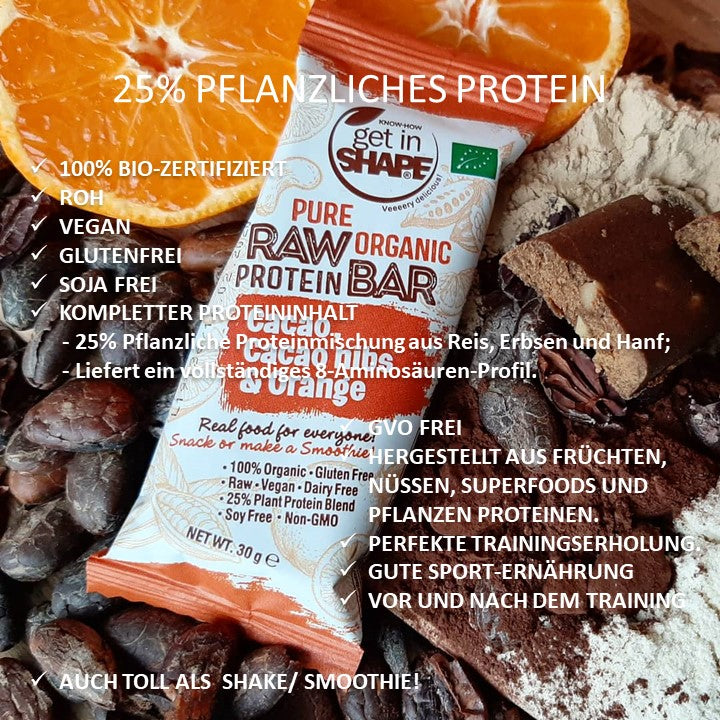 12 Proteinriegel Box - Kakao, Kakaonibs und Orange-Reiner biologischer roher Proteinriegel-Online kaufen-Super Preis-100% bio-vegan-www.getrawbar.eu